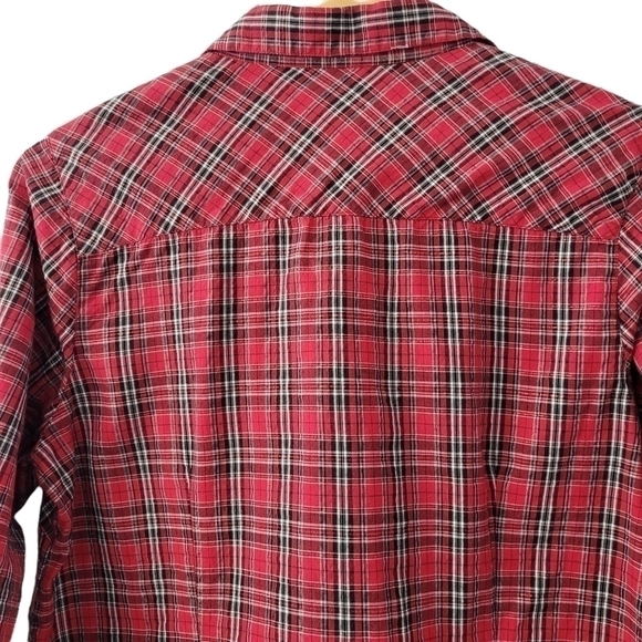 Vintage 80s Northern Reflections Ruffled Red Plaid Long Sleeve Shirt Size M - Picture 7 of 9